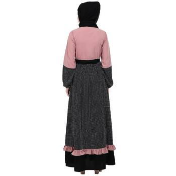Classic front open abaya with polka dot- Pink-Black 5