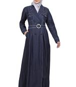 Blue Denim Women’s Cotton Front Open Abaya Dress for EID