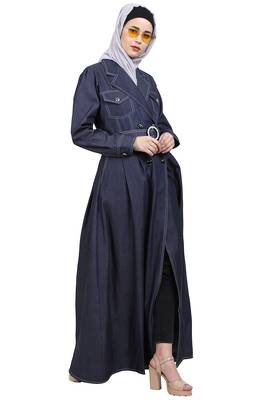 Blue Denim Women’s Cotton Front Open Abaya Dress for EID 3
