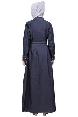 Blue Denim Women’s Cotton Front Open Abaya Dress for EID 5