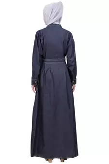 Blue Denim Women’s Cotton Front Open Abaya Dress for EID