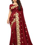 Maroon Vichitra Silk Embriodered Saree With Embriodered Blouse Piece.