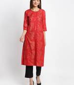Red embroidered rayon ethnic-kurti Set with Pant