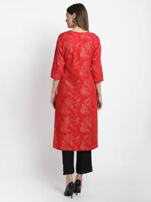 Red embroidered rayon ethnic-kurti Set with Pant 2