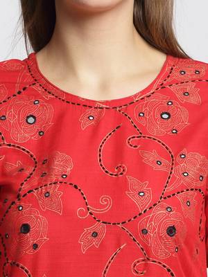 Red embroidered rayon ethnic-kurti Set with Pant 4