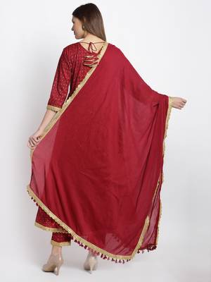Red embroidered cotton ethnic-kurta pant set With Dupatta 2