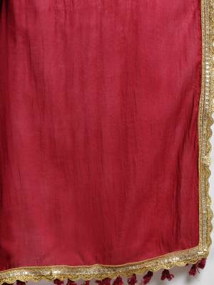 Red embroidered cotton ethnic-kurta pant set With Dupatta 5