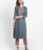 Grey embroidered rayon ethnic-kurta pant set