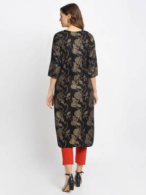 Red embroidered rayon ethnic-kurta pant set 2