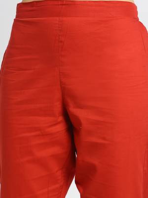 Red embroidered rayon ethnic-kurta pant set 5