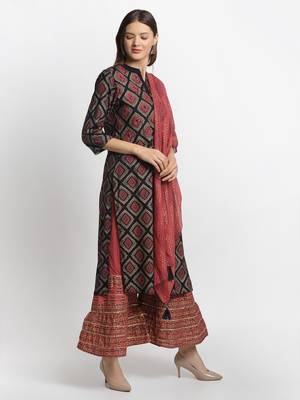 Blue embroidered rayon ethnic-kurta pant set with dupatta 1