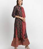 Blue embroidered rayon ethnic-kurta pant set with dupatta