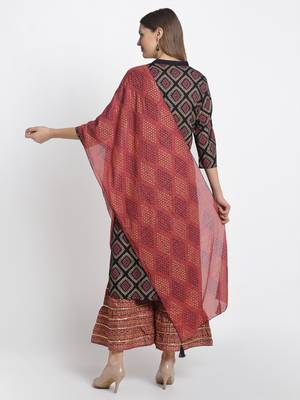 Blue embroidered rayon ethnic-kurta pant set with dupatta 2