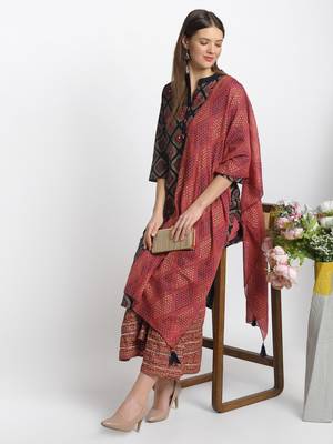 Blue embroidered rayon ethnic-kurta pant set with dupatta 3
