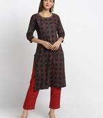 Black embroidered rayon ethnic-kurta pant set