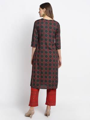 Black embroidered rayon ethnic-kurta pant set 2
