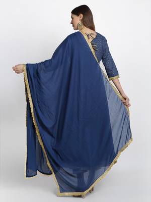 Blue embroidered cotton ethnic-kurta pant set with dupatta 2