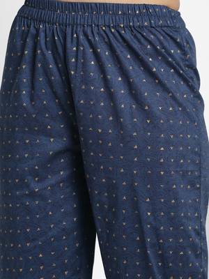 Blue embroidered cotton ethnic-kurta pant set with dupatta 4
