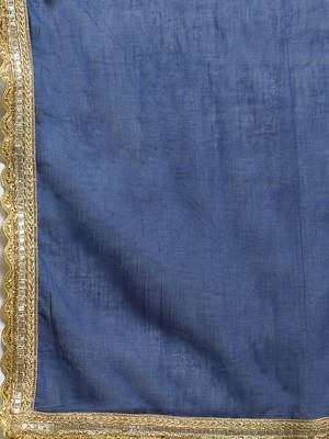 Blue embroidered cotton ethnic-kurta pant set with dupatta 5