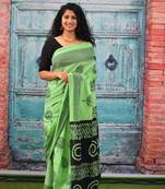 Green printed cotton saree with blouse