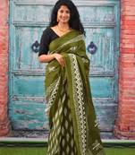 Green printed cotton saree with blouse