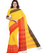 Handwoven Pure Khadi BegumPuri Ganga Jamuna Mahapaar Saree with Blouse Piece (Yellow Red and Black)