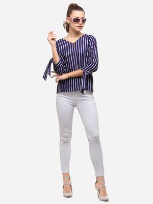 Blue printed crepe party-tops 1