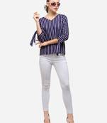 Blue printed crepe party-tops