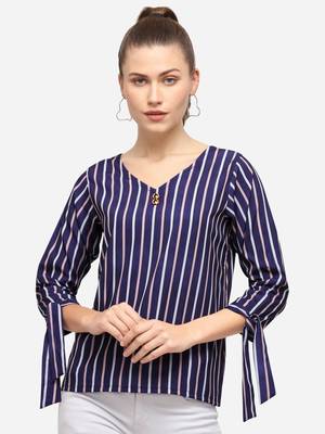 Blue printed crepe party-tops 2