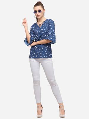 Aqua-blue printed crepe party-tops 1