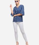 Aqua-blue printed crepe party-tops