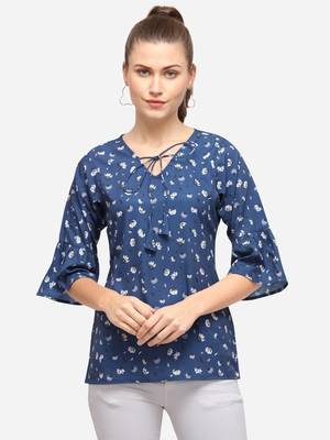 Aqua-blue printed crepe party-tops 2