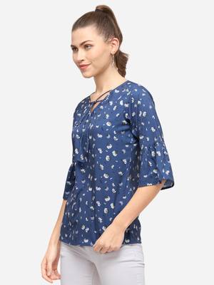 Aqua-blue printed crepe party-tops 3