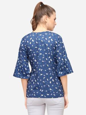 Aqua-blue printed crepe party-tops 4
