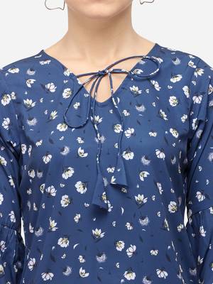 Aqua-blue printed crepe party-tops 5