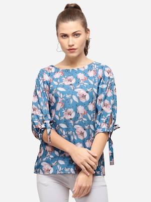 Aqua-blue printed crepe party-tops 2