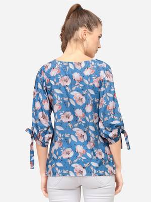 Aqua-blue printed crepe party-tops 4