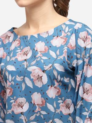 Aqua-blue printed crepe party-tops 5