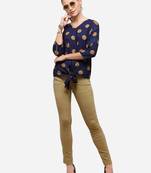 Blue printed crepe party-tops