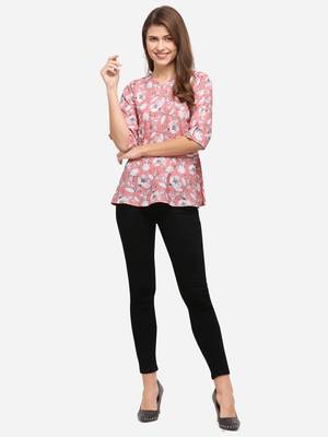 Pink printed crepe party-tops 1
