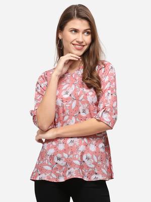 Pink printed crepe party-tops 2