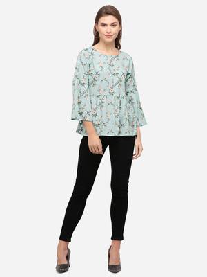 Aqua-blue printed crepe party-tops 1