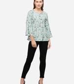 Aqua-blue printed crepe party-tops