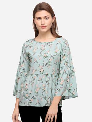 Aqua-blue printed crepe party-tops 2