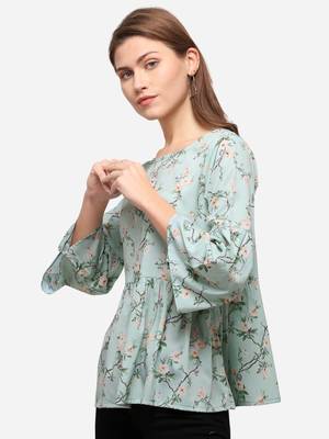 Aqua-blue printed crepe party-tops 3