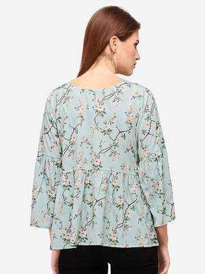Aqua-blue printed crepe party-tops 4