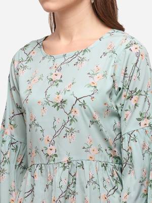 Aqua-blue printed crepe party-tops 5