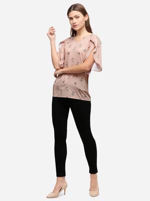 Cream printed crepe party-tops 1