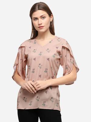 Cream printed crepe party-tops 2