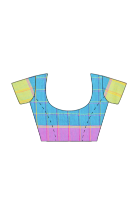 Handloom Multicolored Checkered Khadi Saree with Pompom and Running Blouse Piece 5